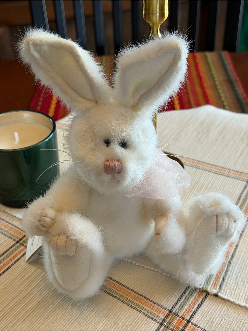 Boyds Bears Cream Plush Bunny with Pink Nose and Sheer Ribbon
